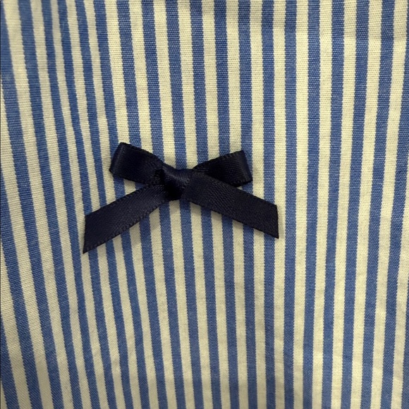 J. Crew Blue and White Striped Shirt with Navy Satin Bow Accents Size Large - Picture 5 of 6